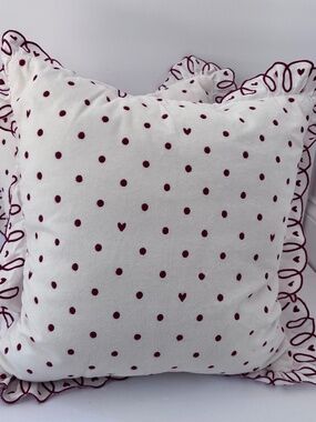 (2) Threshold Target Valentine's Day Toss Pillows Red Hearts Dots Scallop Accent